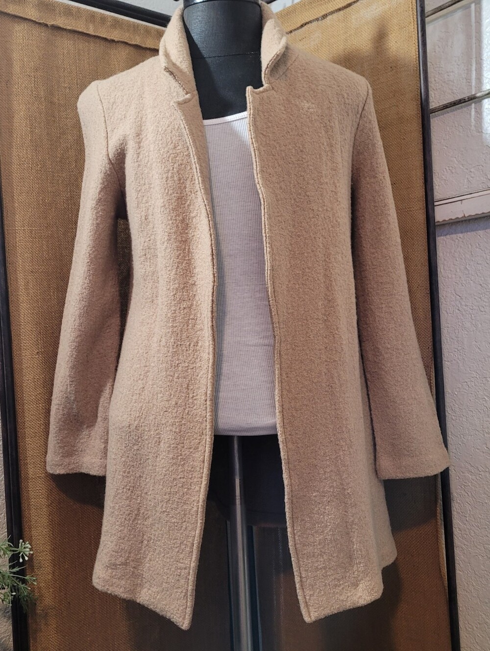 Rachel Zoe Camel Open-Front Wool Blend  Trench Coat Size Medium